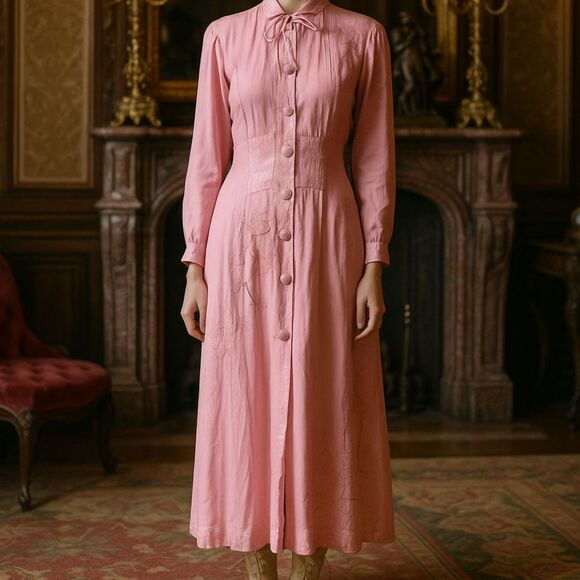 Nataya Womens Pink Dress Size M Victorian Titanic Tea Dress Long Length Velvet - Picture 1 of 16